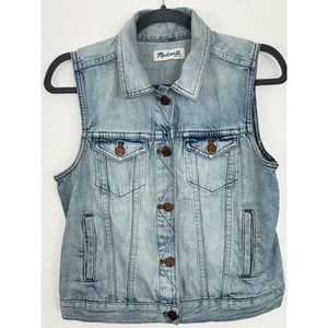 Madewell Light Wash Sleeveless Denim Moto Vest Women’s Size Medium